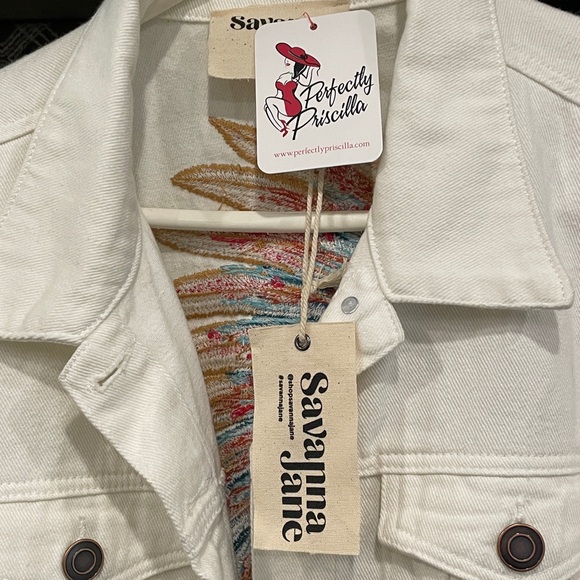 Savanna Jane Size M Denim Distressed Embroidered Sequined Indian Head Jacket - Picture 3 of 7